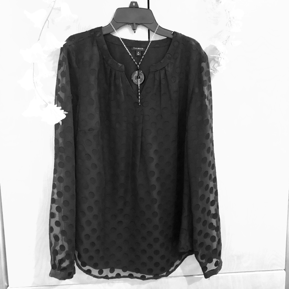 Talbots polka dots black blouse